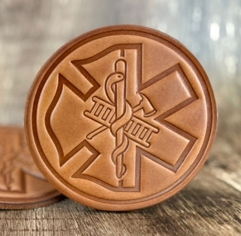 "THE DUO!!!" (Fire/EMT) Leather Drink Coaster Set (Set of 4)