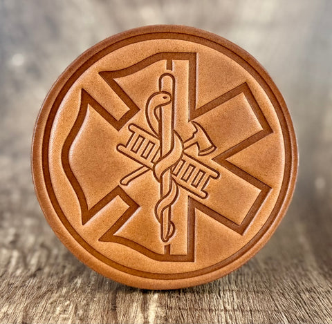 "THE DUO!!!" (Fire/EMT) Leather Drink Coaster Set (Set of 4)