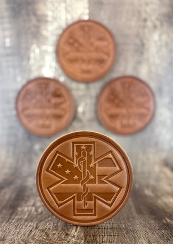 U.S. FLAG MEDICAL STAR of LIFE Leather Drink Coaster Set (Set of 4)