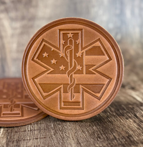 U.S. FLAG MEDICAL STAR of LIFE Leather Drink Coaster Set (Set of 4)