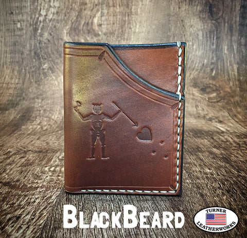 Handmade full grain cowhide Leather Minimalist Front Pocket Wallet BLACKBEARD MADE IN THE USA