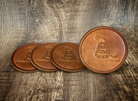 "DON'T COUGH ON ME" (GLADSDEN SNAKE W/MEDICAL MASK) - Leather Coaster Set (Set of 4)