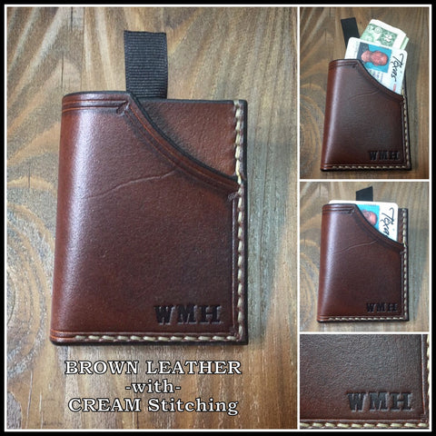 Handmade full grain cowhide Leather Minimalist Front Pocket Wallet MADE IN THE USA personalized with initials