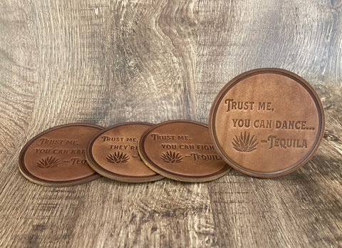 "TEQUILIA LIES" - Leather Coaster Set (Set of 4)