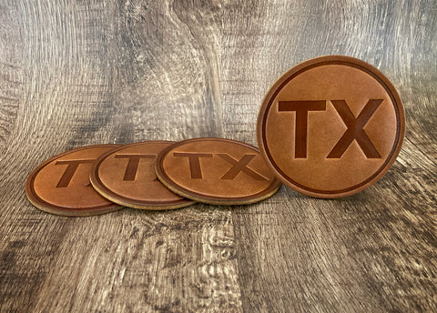 "TX" TEXAS- Leather Coaster Set (Set of 4)