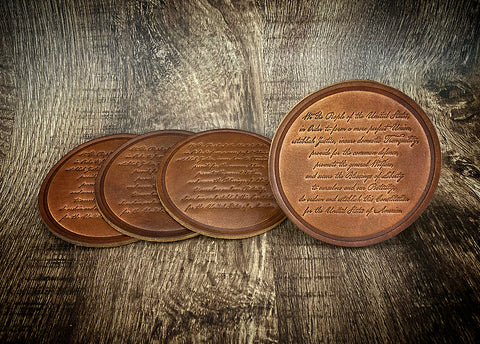 "THE PREAMBLE to the CONSTITUTION" - Leather Coaster Set (Set of 4)