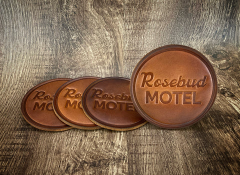 "ROSEBUD MOTEL" (SCHITTS CREEK) Leather Coaster Set (Set of 4)