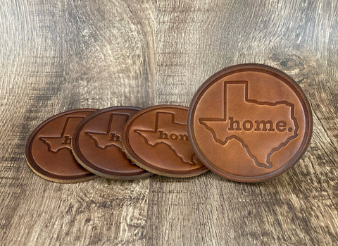 "TEXAS HOME" - Leather Coaster Set (Set of 4)