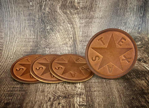 Texas De Zavala Flag - Leather Coaster Set (Set of 4)