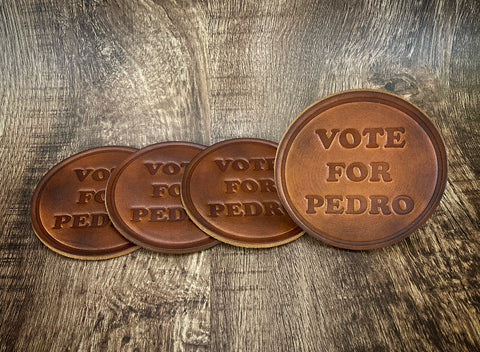 "VOTE FOR PEDRO" (NAPOLEON DYNAMITE) Leather Coaster Set (Set of 4)