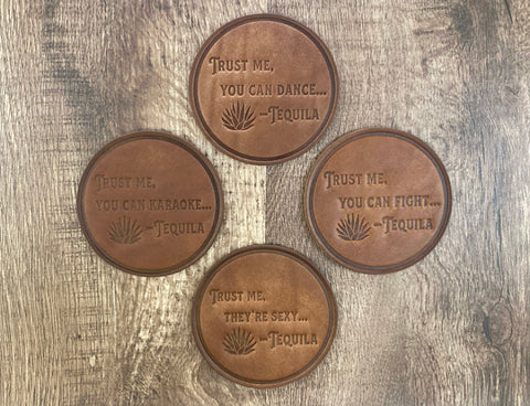 "TEQUILIA LIES" - Leather Coaster Set (Set of 4)