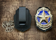 Dallas PD Handcrafted leather badge holder with metal belt clip