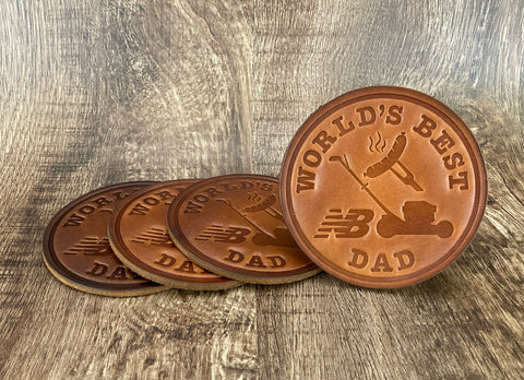 "WORLD'S BEST DAD" (LAWN KING EDITION)  - Leather Coaster Set (Set of 4)
