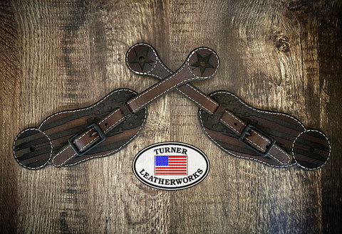 Spur Straps with U.S. Flag Engraved (Full-Grain Cowhide Leather)